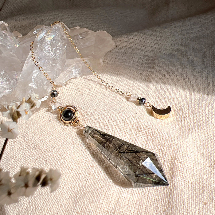 Black Rutile Quartz Pendulum