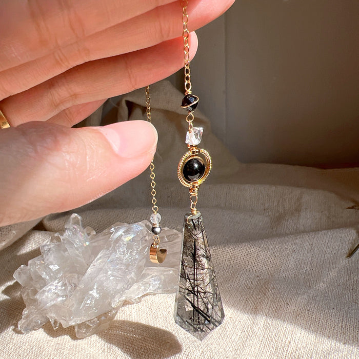 Black Rutile Quartz Pendulum