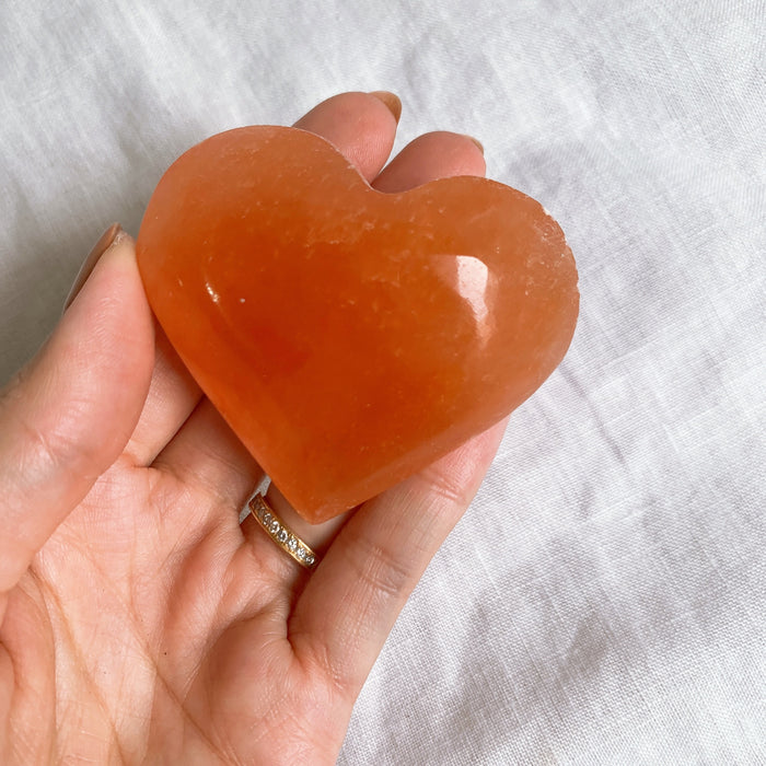 Peach Selenite Heart